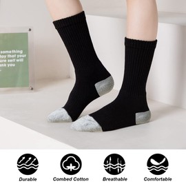 Marchare Boys Socks Kids Cushioned Crew Socks Girls Thick Cotton Athletic Running Socks Black and Grey 6 Pack 7-10 Years