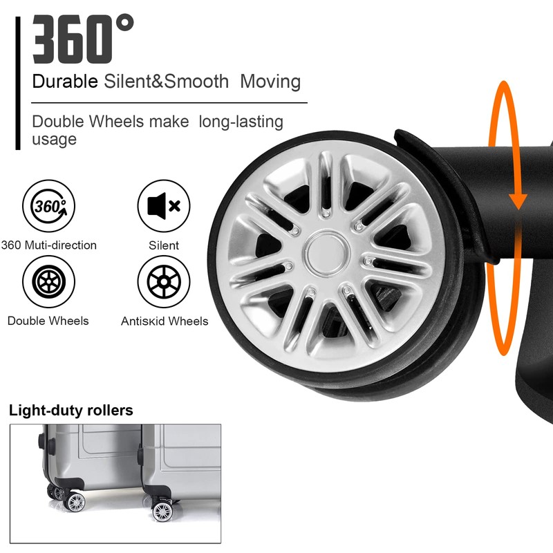 NIUTA 3 Piece Luggage Sets TSA Lock and 20"/24"/28"-Silver