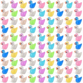 Funmo Mini Ducks Luminous Pack of 100 Mini Duck Figures, Mini Duck Resin, Colourful Small Ducks, DIY Tiny Ducks, Small Colourful Ducks Toy for Aquarium, Garden, Landscape, Dollhouse, Pot Decoration