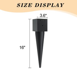 3 Pcs 4"x4" Fence Post Anchor Ground Spike,(Internal 3.6"x3.6"),Metal Post Stake Ground 16" with Black Powder-Coated,Fence Stakes Post Base for Deck,Fence,Porch,Railing,Mailbox
