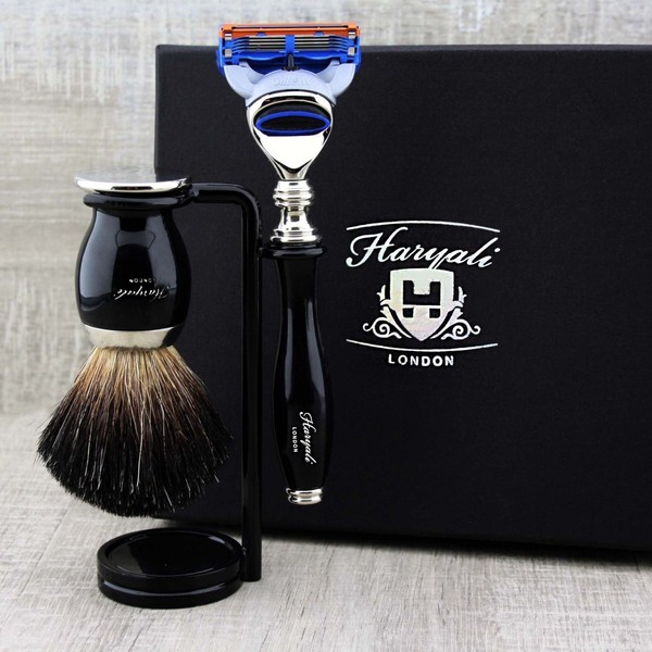 Shaving Set Black Badger Brush & 5 Edge Razors Classic Shaving Kit For Men Gift