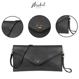 Mabel Women's Wristlets Clutch Bag - Faux Leather with Long Adjustable Strap and Fabric Lining - Evening Shoulder Purse Bag - Piper [Black]