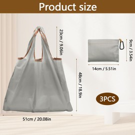 YDHfdc 3PCS Large Reusable Shopping Bags Waterproof Foldable Shopping Bags with Attached Pouch Foldable Tote Bag Washable Shopper Bag for Storage (Black/Gray/khaki)