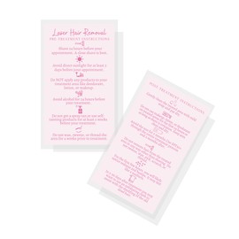 Laser Hair Removal Aftercare Cards | 50 Pack | Size 2x3.5" inch Business Card | Pre and Post Treatment Instructions | Pink Card Design
