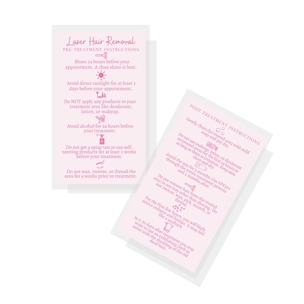 Laser Hair Removal Aftercare Cards | 50 Pack | Size