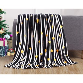 Elegant Comfort Velvet Touch Ultra Plush Christmas Holiday Printed Fleece Throw/Blanket-50 x 60inch, (Golden Heart)