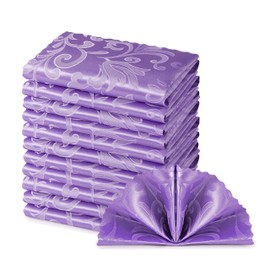 HommxJF 12 Pieces Wave Scroll Damask Jacquard Satin Napkins Light Purple Cloth Napkins 17 x 17 inch,Water Resistant Spillproof Dinner Napkins for Restaurant Weddings Party Dinner Decoration