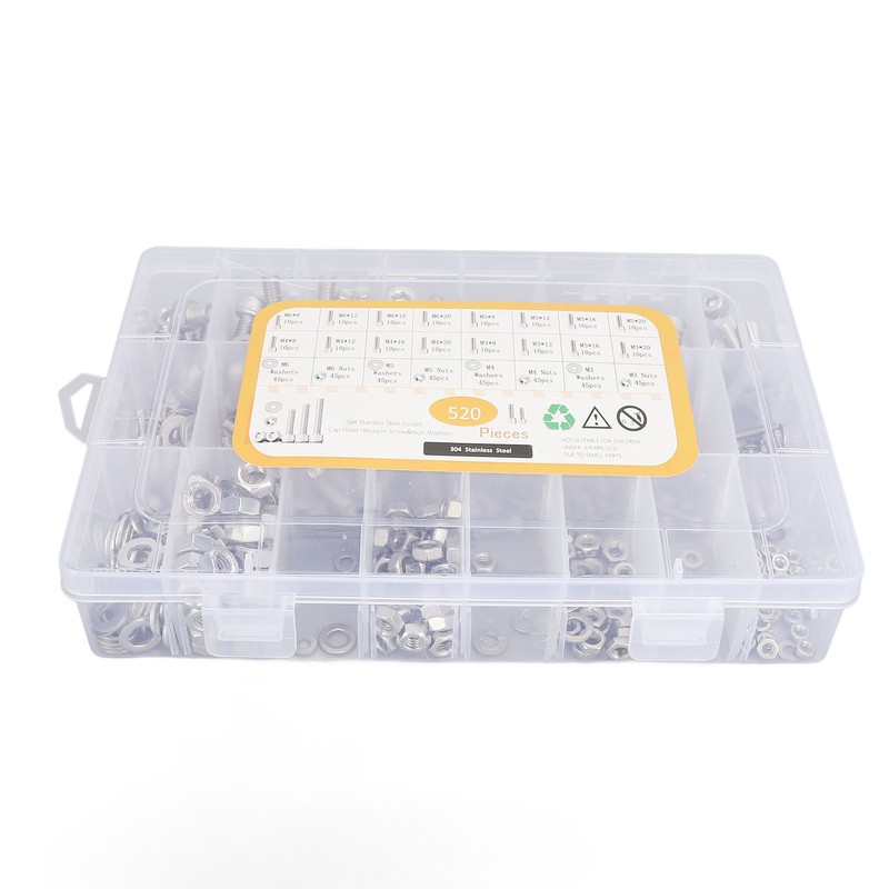 520Pcs Bolts Nuts Assortment Kit Metric M3 M4 M5 M6