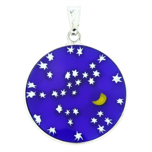 GlassOfVenice Murano Glass Millefiori Pendant Starry Night in Silver Frame