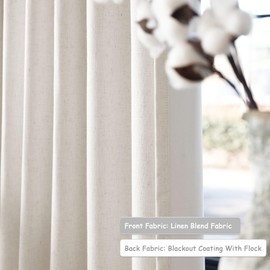 UHITECH Linen Cream Bedroom Blackout Curtains for Living Room Pinch Pleated Curtain 84 Inches Long 2 Panels Set 100% Black Out Drapes Back Tab/Rod Pocket Thermal Insulated