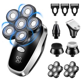 YHAYHO Head Shavers for Bald Men Upgraded Electric Razors Multifunctional Electric Shaver for Balding Head Waterproof Mens Head Razor Cordless Rotary Shaver Rechargeable Razors for Bald Man (Black)