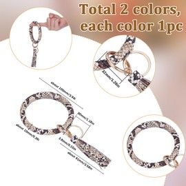 SUNNYCLUE 1 Box 2pcs Wrist Keychain Holder Leather Wristlet Keychain Imitation PU Leather Cute Black Brown Wrist Round Circle Bracelet Key Chain With Tassle For Women Men Bangle Key Rings Wallet Gifts