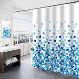Homxi Bathroom Curtains Mould Proof Resistant 180x200cm,Polyester Shower Curtain with Hooks,Weighted Shower Curtain,Petal Pattern Bathtub Curtain Blue White