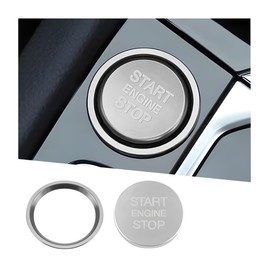 Mandark Car Engine Start Stop Push Botton Cover, Alumninum Vehicle Key Ignition Switch Knob Protector with Metal Ring Decal, Auto Decor Accessories Compatiable with A4 LA5 A6 LA7 Q5 Q7（Silver）