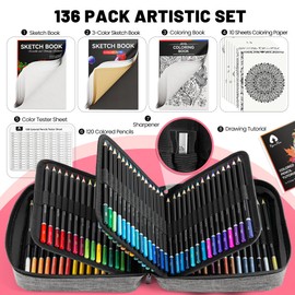 136 PCS Colored Pencils Set for Adult Coloring Books, 120 Colored Pencils with Sketchbook, Coloring Book, Sharpener, Soft Core Sketching Drawing Pencils, Art Supplies for Adults Artists (Grey)