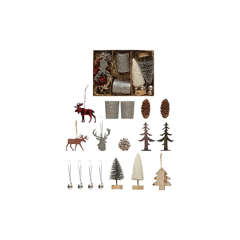 Creative Co-Op Candle Garden Kit with Votives, Ornaments, Pinecones, Bottle