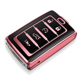 Tukellen for Jeep Key Fob Cover Soft TPU Full Protection Key Case Compatible with 2021-2025 Grand Cherokee L Grand Wagoneer Key Shell (Pink, 5 Buttons-B)