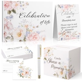 Epakh 64 Pcs Guest Book Set for Funeral, Celebration of Life Memorial Guestbook with 60 Share a Memory Cards, Card Box, Table Sign & Pen, in Loving Memory Registry for Memorial Services(Blossom)