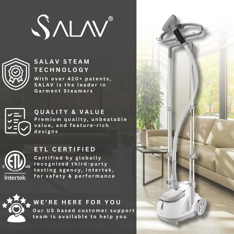 SALAV GS45-DJ Professional Upright Garment Steamer with Roll Wheels, Multi-Function