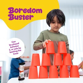 Gamie Stacking Cups Game for Kids, Set Includes 24 Cups, 18 Fun Challenging Cards, and Water Timer, Family Games, Indoor Recess Game for Classroom, Great Gift Idea for Boys and Girls Ages 3+