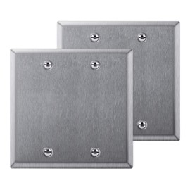 [2 Pack] BESTTEN 2-Gang Blank Metal Wall Plate with Ｗhite or Clear Plastic Film, No Device Anti-Corrosion Stainless Steel Outlet Cover, Standard Size, H4.53” x W4.57”, Brushed Finish