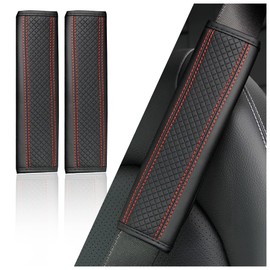 2PCS Car Seat Belt Cover Pad,Breathable Leather Seatbelt Covers for Shoulder Protection and Car Decorations,Universal Seatbelt Cushion Adding Car Seat Strap Pads Car Accessories Interior (Black/Red)