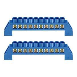 10 Positions Blue Terminal Block Bus Bar Brass Ground Bar with Screw Terminals for Electrical Box (Pack of 2)