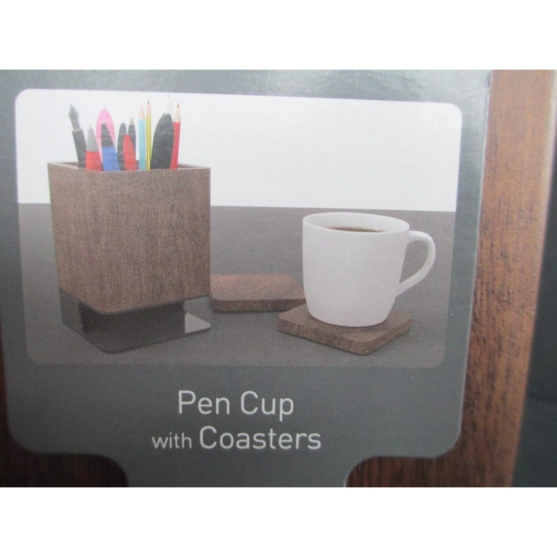 Realspace Solid Wood Walnut Danish Modern Desk Pen Holder with