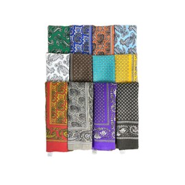 Paliacates de Colores Surtidos en Poliéster (12 Piezas) – Diseño Paisley Tradicional, Tamaño 60 x 55 cm – Fabricados en México, Pañuelos Multiusos para Moda y Accesorios