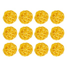 sourcing map 12 Pcs Wicker Rattan Balls Decorative Balls 1.2Inch for Vase Fillers,Wedding,Garden,Hallway Party,Yellow