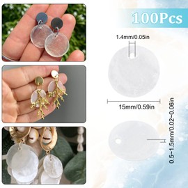 SUNNYCLUE 1 Box 100Pcs Shell Charms Seashell Charm Capiz Shells 15mm Flat Round Natural Seashell Slices Beads Coin Sea Ocean Summer Disc Charms for Jewelry Making Charm Wind Chime Earring Supplies