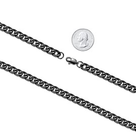 FOSIR Stainless Steel Diamond Cut 7mm Black Cuban link Chain Curb Necklace for Women Men, 30 Inches