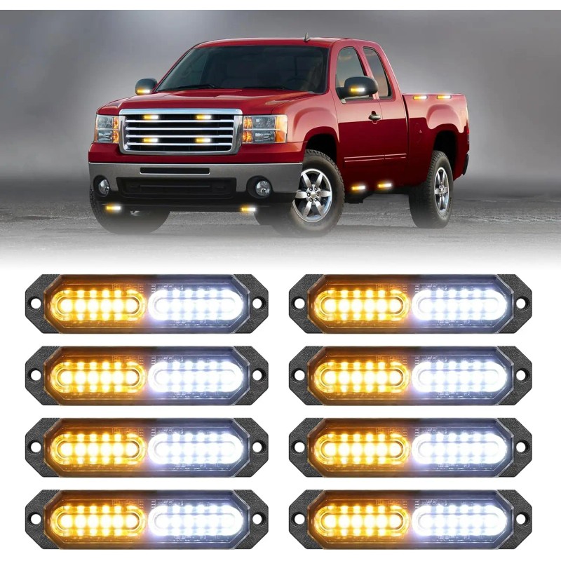 Emergency Strobe Grille Lights 8pcs 12 LED Sync Feature Ultra