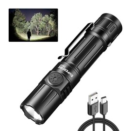 SuperFire TN02 Powerful EDC Flashlight Waterproof Torch Super Bright High Lumens USB Rechargeable Flashlight 5 Modes for Outdoor Camping Emergency Lighting