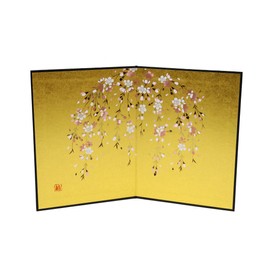 Osaka Choseido Paper Folding Screen, Mini Height 7.5 x Width 11.0 inches (19 x 28 cm), Weeping Cherry Blossoms, 2 Songs, Made in Japan, Hinamatsuri, Chinese Dolls, New Year, New Year, Spring Figurine,