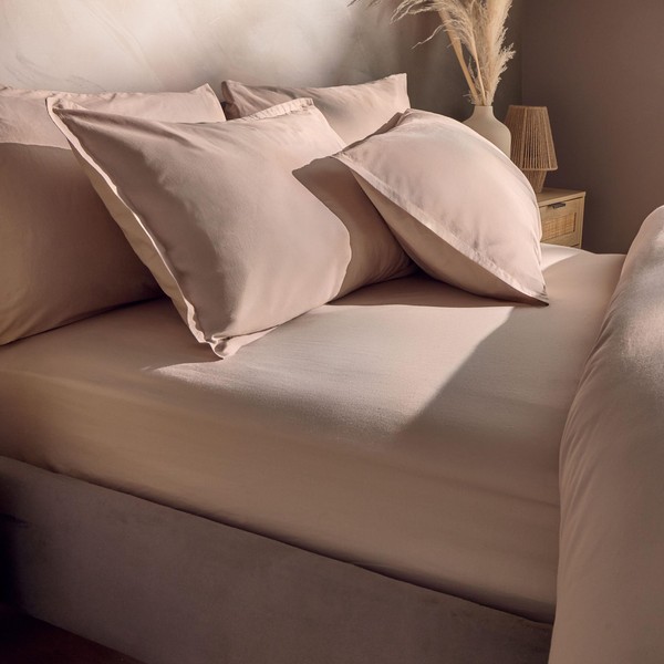 Silentnight Washed Cotton Rich Fitted Sheet - Soft Stylish Linen-Look