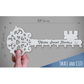 SirHoldeer Key Holder for Wall, Key Hooks Wall Mounted with 7 Hooks, Heavy Duty Key Hangers for Living Room Bathroom Kitchen Bedroom White Metal Key Racks Home Sweet Home