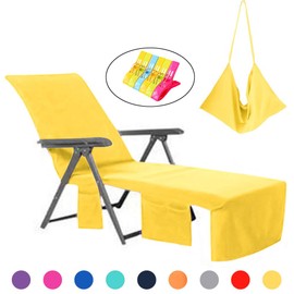 VOCOOL Lounge Chair Beach Towel Cover Microfiber Pool Lounge Chair Cover with Pockets Holidays Yellow