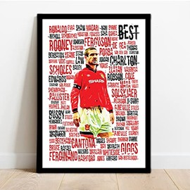 The Football Print Room Manchester United Man Utd Players Eric Cantona Hand Drawn Framed Illustration Print Poster