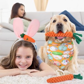 Autrucker Easter Dog Outfit Easter Dog Bandana Dog Birthday Set, Easter Triangle Scarf, Rabbit Ear Headwear Easter Eegg Triangle Scarf