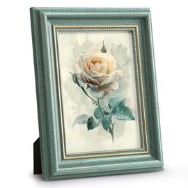 Sapowerntus Vintage 5x7 Picture Frame Blue Distressed Gold Line Beading Photo Frames Antique Wall Hanging Tabletop Display Pale Blue Home Decor Retro Family Unique Gift