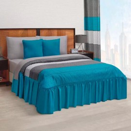 Elefantito Edre Colcha Matrimonial Con 2 Cojines Zurich Azul Lineas