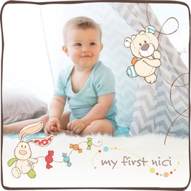 NICI 47131 Rabbit Small Slotted Ear 25 x 25 cm from 0+ Months - Cuddly Blanket for Babies & Toddlers - Baby Cuddly Toy / Cuddle Blanket - Comforter for Girls and Boys