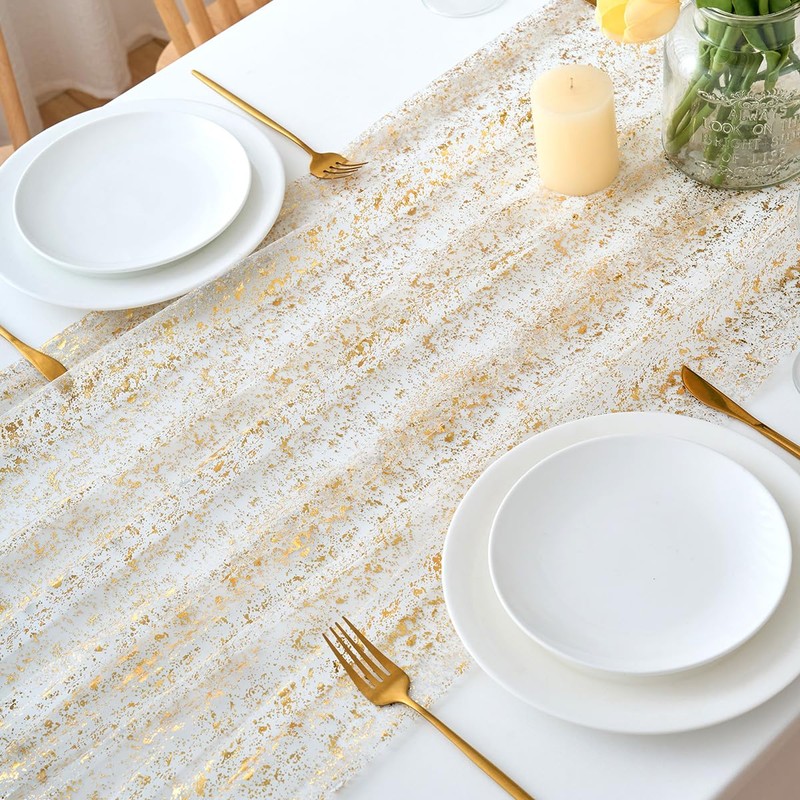 CHUQING Table Runner Gold Table Runner Golden Wedding Table Decoration