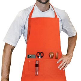 LessMo Apron, BBQ Apron and Cooking Apron in Professional Quality with Adjustable Neck Strap and Two Pockets, 100% Cotton, 70 x 85 cm