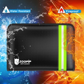 ZOOPIP Fireproof Money Bag (10.8x7.4''), 6400°F Heat Insulated Money Pouch, 12 Layers of Functional Materials, Reflective Strip for Fast Find, Protect Your Cash, Receipt and Valuables (Black,1 Pcs)