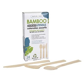NatureZway Eco-Friendly Bamboo Utensils - 24 Pack of Premium Disposable Assorted Utensils: Tree-Free, Plastic-Free, Your Superior, and Perfect Sustainable Choice for Your Party Supplies!