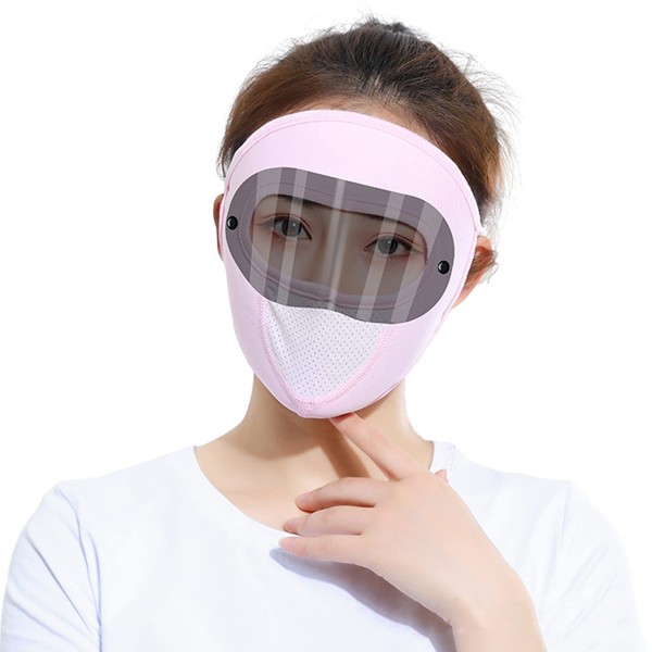cddu Face Cover, Cooling Sensation, Face Mask, UV Protection Mask, Sun Protection, Summer, Ear-hook Type, Sweat Absorbent, Quick Drying, Breathable, Pollen Compatible, Lens Included, Adjustable, For Motorcycles, Sports, Commuting, UV Protection, Unisex, Pink