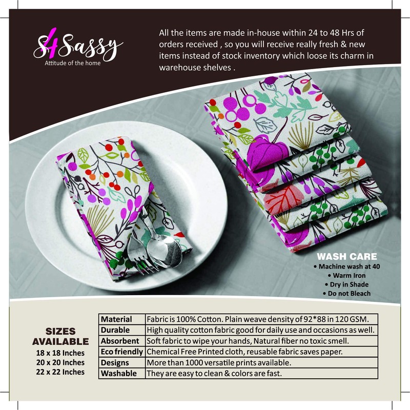 S4Sassy Green Clover & Daisy Floral Cotton Napkin Printed Everyday