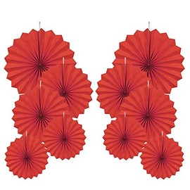 AimtoHome Party Hanging Paper Fans Decorations Set, Red Round Paper Fan Ceiling Party Decoration Suppiles,Set of 10